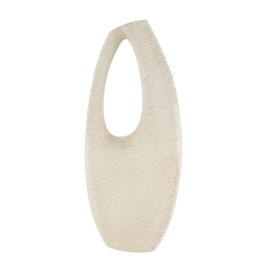17.5" Cream Paper Mache Abstract Curved Cutout Vase with Brown Distressed Texturing